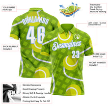 Load image into Gallery viewer, Custom Neon Green White-Light Blue 3D Tennis Performance Polo Shirt