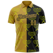 Load image into Gallery viewer, Custom Black Old Gold 3D Tennis Performance Polo Shirt