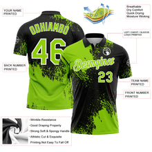 Load image into Gallery viewer, Custom Neon Green Black-White 3D Pattern Design Abstract Brush Stroke Performance Polo Shirt