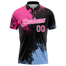 Load image into Gallery viewer, Custom Pink Black-Light Blue 3D Pattern Design Abstract Brush Stroke Performance Polo Shirt