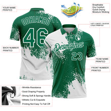 Load image into Gallery viewer, Custom White Kelly Green 3D Pattern Design Abstract Brush Stroke Performance Polo Shirt