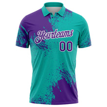 Load image into Gallery viewer, Custom Purple Aqua-White 3D Pattern Design Abstract Brush Stroke Performance Polo Shirt