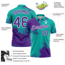 Load image into Gallery viewer, Custom Purple Aqua-White 3D Pattern Design Abstract Brush Stroke Performance Polo Shirt