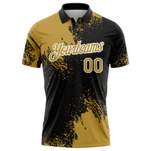Load image into Gallery viewer, Custom Old Gold Black-White 3D Pattern Design Abstract Brush Stroke Performance Polo Shirt