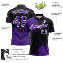 Load image into Gallery viewer, Custom Purple Black-White 3D Pattern Design Abstract Brush Stroke Performance Polo Shirt