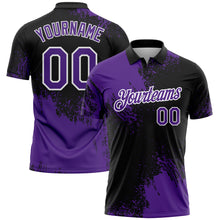 Load image into Gallery viewer, Custom Purple Black-White 3D Pattern Design Abstract Brush Stroke Performance Polo Shirt
