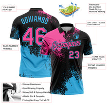 Load image into Gallery viewer, Custom Pink Black-Sky Blue 3D Pattern Design Abstract Brush Stroke Performance Polo Shirt