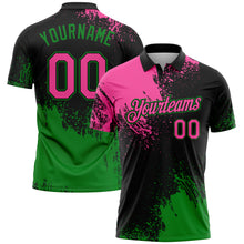 Load image into Gallery viewer, Custom Pink Black-Grass Green 3D Pattern Design Abstract Brush Stroke Performance Polo Shirt