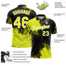 Load image into Gallery viewer, Custom Neon Yellow Black-White 3D Pattern Design Abstract Brush Stroke Performance Polo Shirt