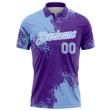 Load image into Gallery viewer, Custom Light Blue Purple-White 3D Pattern Design Abstract Brush Stroke Performance Polo Shirt