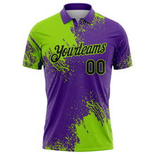 Load image into Gallery viewer, Custom Neon Green Black-Purple 3D Pattern Design Abstract Brush Stroke Performance Polo Shirt