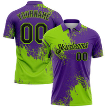 Load image into Gallery viewer, Custom Neon Green Black-Purple 3D Pattern Design Abstract Brush Stroke Performance Polo Shirt