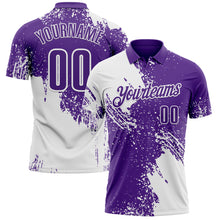 Load image into Gallery viewer, Custom White Purple 3D Pattern Design Abstract Brush Stroke Performance Polo Shirt