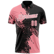 Load image into Gallery viewer, Custom Medium Pink Black-White 3D Pattern Design Abstract Brush Stroke Performance Polo Shirt