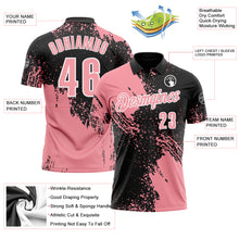Load image into Gallery viewer, Custom Medium Pink Black-White 3D Pattern Design Abstract Brush Stroke Performance Polo Shirt