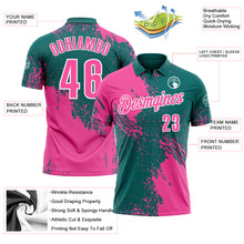 Load image into Gallery viewer, Custom Pink Teal-White 3D Pattern Design Abstract Brush Stroke Performance Polo Shirt