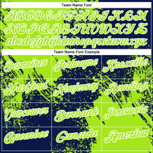 Load image into Gallery viewer, Custom Neon Green Navy-White 3D Pattern Design Abstract Brush Stroke Performance Polo Shirt