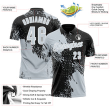 Load image into Gallery viewer, Custom Silver Black-White 3D Pattern Design Abstract Brush Stroke Performance Polo Shirt