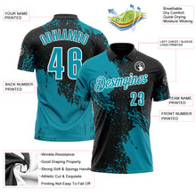 Load image into Gallery viewer, Custom Teal Black-White 3D Pattern Design Abstract Brush Stroke Performance Polo Shirt