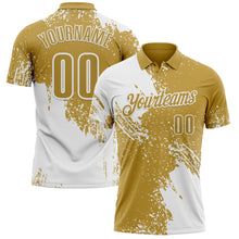 Load image into Gallery viewer, Custom White Old Gold 3D Pattern Design Abstract Brush Stroke Performance Polo Shirt