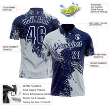 Load image into Gallery viewer, Custom Silver Navy-White 3D Pattern Design Abstract Brush Stroke Performance Polo Shirt