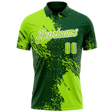 Load image into Gallery viewer, Custom Neon Green Green-White 3D Pattern Design Abstract Brush Stroke Performance Polo Shirt