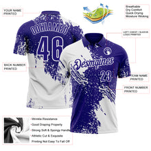Load image into Gallery viewer, Custom White Dark Purple 3D Pattern Design Abstract Brush Stroke Performance Polo Shirt