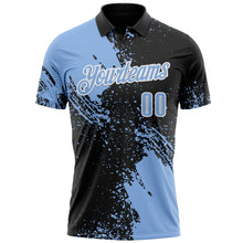 Load image into Gallery viewer, Custom Light Blue Black-White 3D Pattern Design Abstract Brush Stroke Performance Polo Shirt