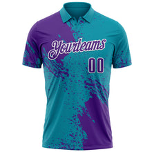 Load image into Gallery viewer, Custom Purple Teal-White 3D Pattern Design Abstract Brush Stroke Performance Polo Shirt