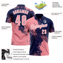 Load image into Gallery viewer, Custom Medium Pink Navy-White 3D Pattern Design Abstract Brush Stroke Performance Polo Shirt