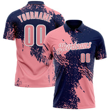 Load image into Gallery viewer, Custom Medium Pink Navy-White 3D Pattern Design Abstract Brush Stroke Performance Polo Shirt