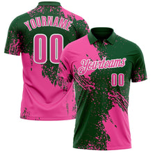 Load image into Gallery viewer, Custom Pink Green-White 3D Pattern Design Abstract Brush Stroke Performance Polo Shirt