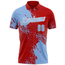 Load image into Gallery viewer, Custom Light Blue Red-White 3D Pattern Design Abstract Brush Stroke Performance Polo Shirt