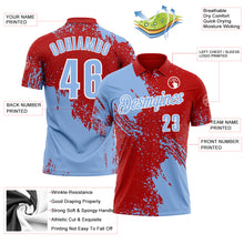 Load image into Gallery viewer, Custom Light Blue Red-White 3D Pattern Design Abstract Brush Stroke Performance Polo Shirt