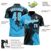 Load image into Gallery viewer, Custom Sky Blue Black-White 3D Pattern Design Abstract Brush Stroke Performance Polo Shirt