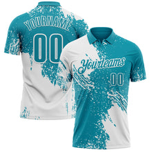 Load image into Gallery viewer, Custom White Teal 3D Pattern Design Abstract Brush Stroke Performance Polo Shirt