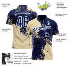 Load image into Gallery viewer, Custom Cream Navy-White 3D Pattern Design Abstract Brush Stroke Performance Polo Shirt
