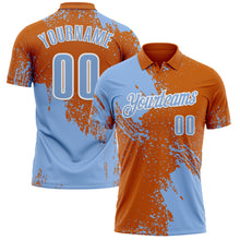 Load image into Gallery viewer, Custom Light Blue Texas Orange-White 3D Pattern Design Abstract Brush Stroke Performance Polo Shirt