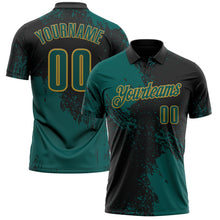Load image into Gallery viewer, Custom Midnight Green Black-Old Gold 3D Pattern Design Abstract Brush Stroke Performance Polo Shirt