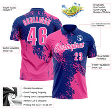 Load image into Gallery viewer, Custom Pink Royal-White 3D Pattern Design Abstract Brush Stroke Performance Polo Shirt