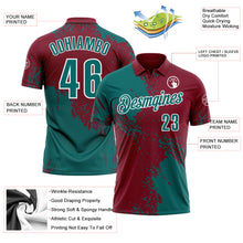 Load image into Gallery viewer, Custom Teal Crimson-White 3D Pattern Design Abstract Brush Stroke Performance Polo Shirt