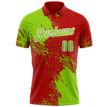 Load image into Gallery viewer, Custom Neon Green Red-White 3D Pattern Design Abstract Brush Stroke Performance Polo Shirt