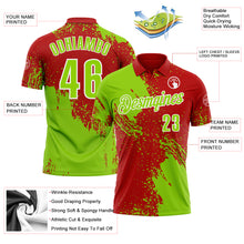 Load image into Gallery viewer, Custom Neon Green Red-White 3D Pattern Design Abstract Brush Stroke Performance Polo Shirt