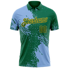 Load image into Gallery viewer, Custom Light Blue Kelly Green-Gold 3D Pattern Design Abstract Brush Stroke Performance Polo Shirt