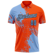Load image into Gallery viewer, Custom Light Blue Orange-Black 3D Pattern Design Abstract Brush Stroke Performance Polo Shirt