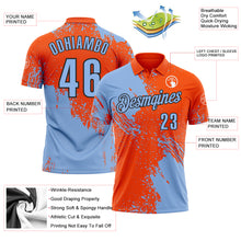Load image into Gallery viewer, Custom Light Blue Orange-Black 3D Pattern Design Abstract Brush Stroke Performance Polo Shirt