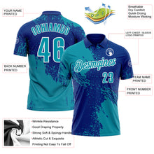Load image into Gallery viewer, Custom Teal Royal-White 3D Pattern Design Abstract Brush Stroke Performance Polo Shirt
