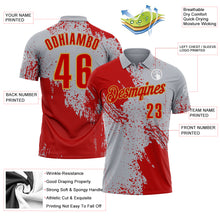 Load image into Gallery viewer, Custom Red Gray-Old Gold 3D Pattern Design Abstract Brush Stroke Performance Polo Shirt