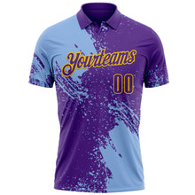 Load image into Gallery viewer, Custom Light Blue Purple-Yellow 3D Pattern Design Abstract Brush Stroke Performance Polo Shirt