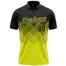 Load image into Gallery viewer, Custom Black Neon Yellow 3D Gradient Square Shape Performance Polo Shirt